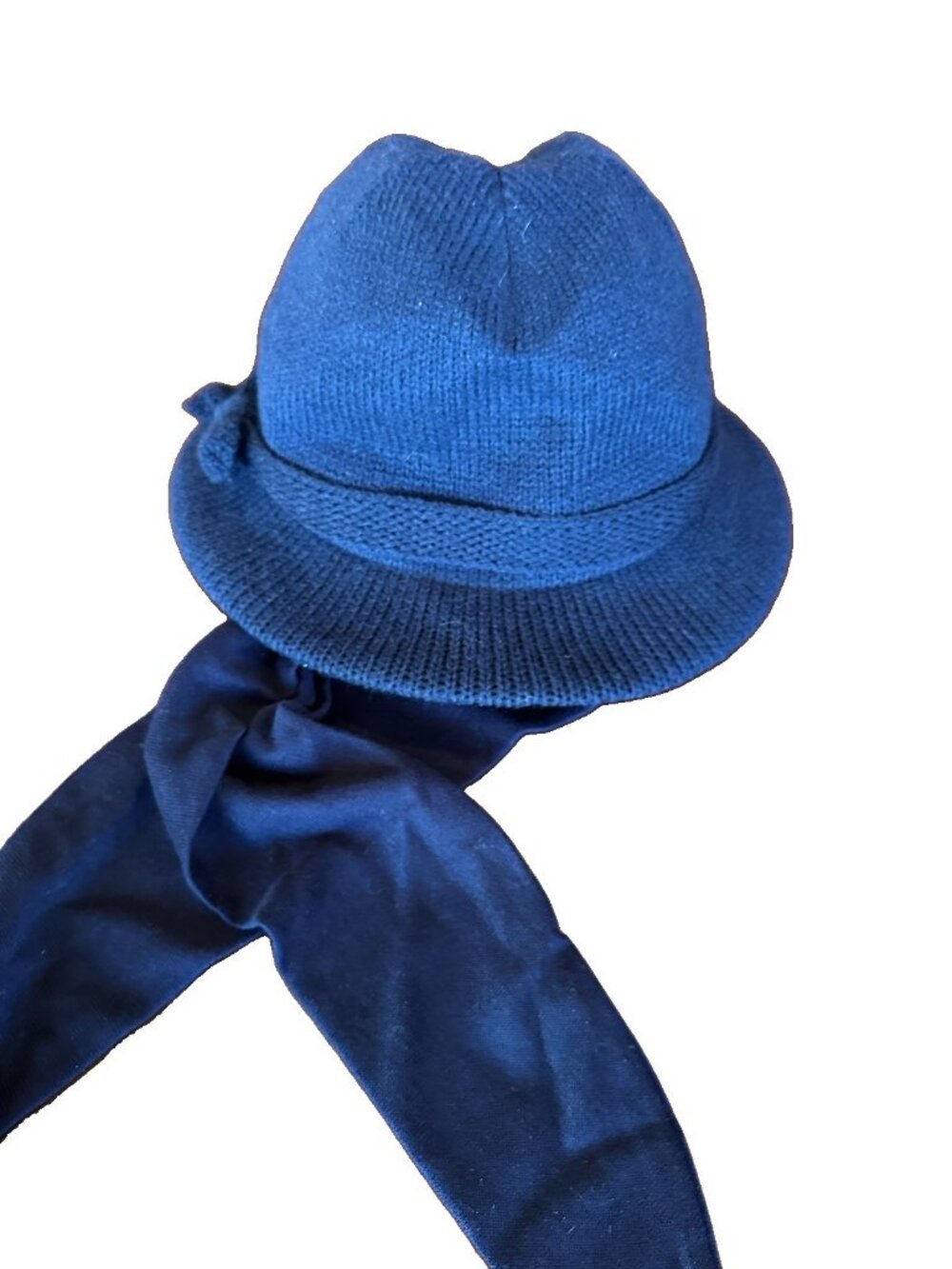 Vintage 1960s Knit Hat & Scarf Set Blue Union Made USA WPL 219 Retro Mod